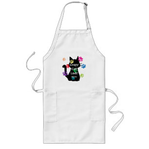 Crazy Cat Lady Black Cat and Colorful Painted Paws Long Apron