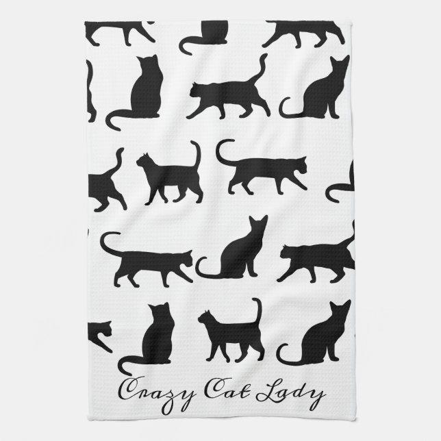 Crazy Cat Lady Black Cat Silhouettes Kitchen Towel (Vertical)