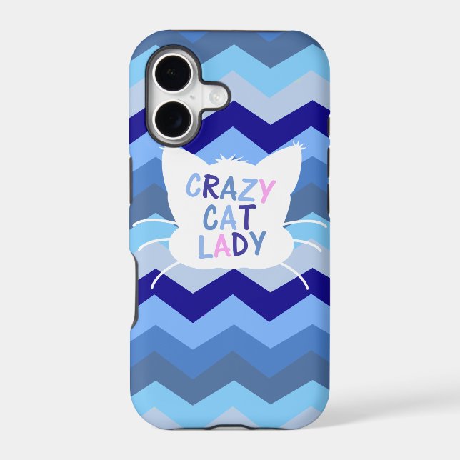 Crazy Cat Lady - Blue Chevron Waves Iphone Case (Back)