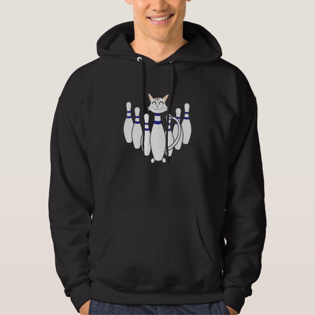 Crazy Cat Lady Bowling Coach Bowler Furry Kitty Ow Hoodie (Front)