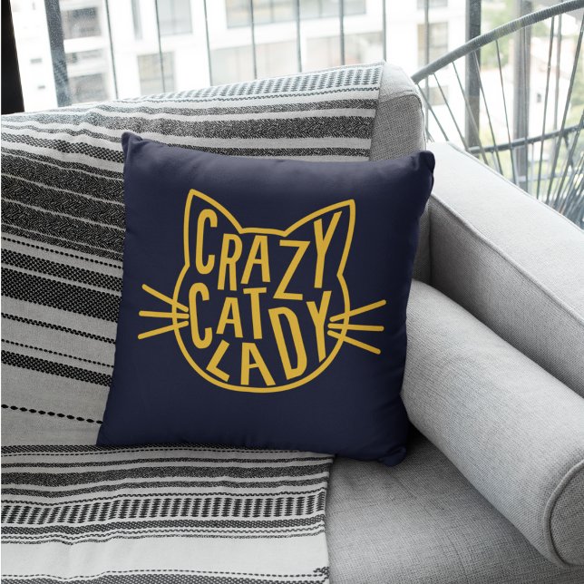 Crazy Cat Lady Cat Face Throw Pillow (Creator Uploaded)
