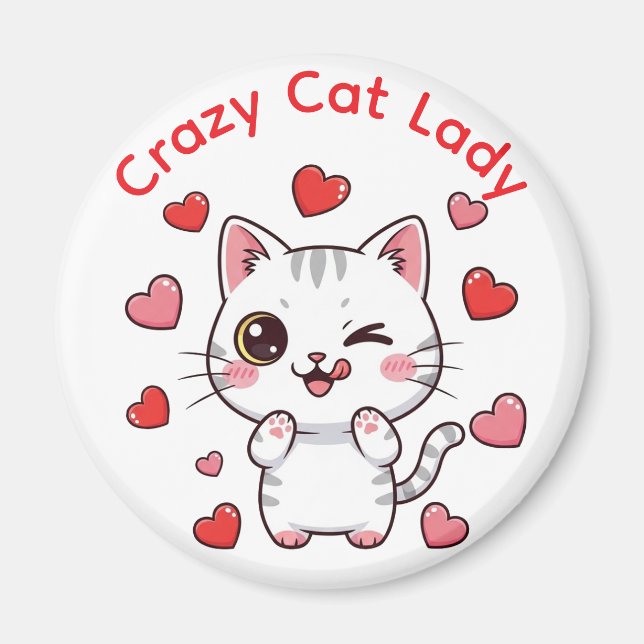 Crazy Cat Lady Chibi Cat Magnet (Front)