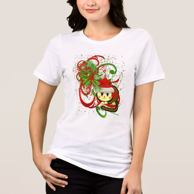CRAZY Cat Lady Christmas Cat's Meow  Tri-Blend Shirt (Front)