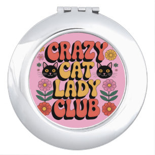 Crazy Cat Lady Club Graphic: Retro 70s Typography Compact Mirror