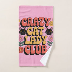 Crazy Cat Lady Club Graphic: Retro 70s Typography Hand Towel