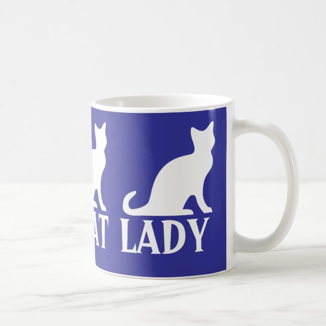 Crazy cat lady coffee mug design with white kitten (Right)