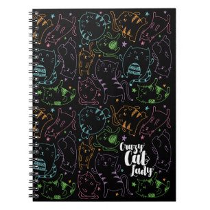 Crazy Cat Lady Colorful Cartoon Pattern Gift Notebook
