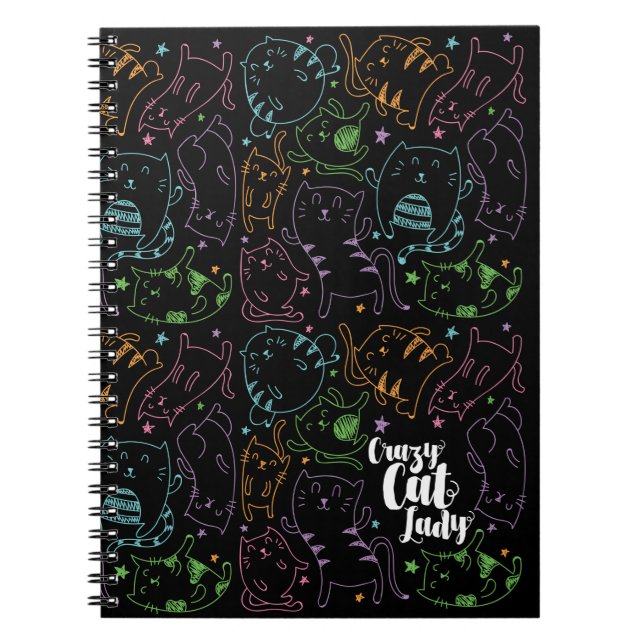 Crazy Cat Lady Colorful Cartoon Pattern Gift Notebook (Front)
