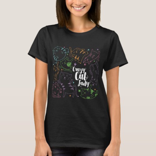 Crazy Cat Lady Colorful Cartoon Pattern Gift T_Shirt