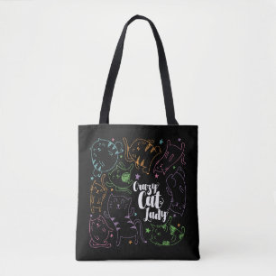 Crazy Cat Lady Colorful Cartoon Pattern Gift Tote Bag