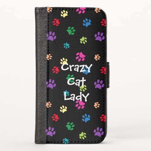 Crazy Cat Lady Colorful Painted Paw Prints iPhone X Wallet Case