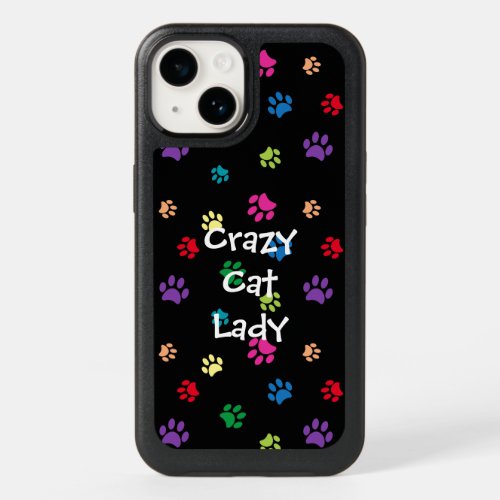 Crazy Cat Lady Colorful Painted Paw Prints OtterBox iPhone 14 Case