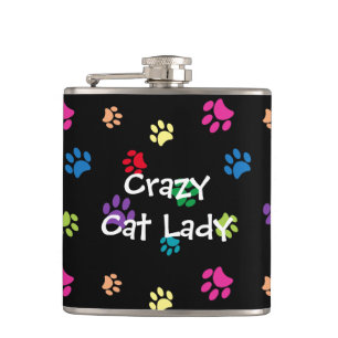 Crazy Cat Lady Colorful Paw Prints Flask