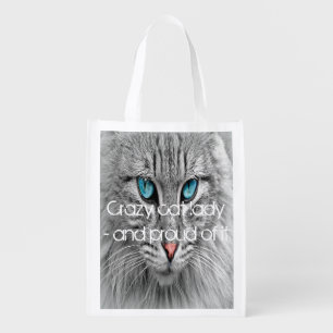 Crazy cat lady, custom family pet photo grocery bag