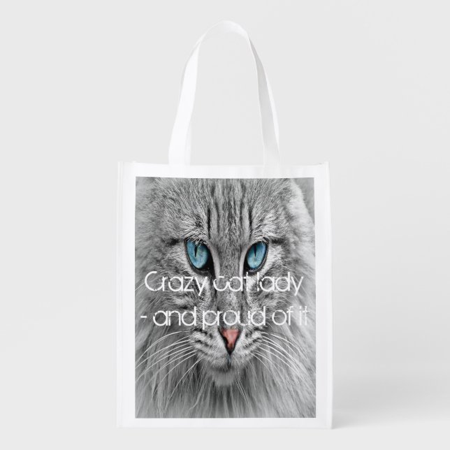 Crazy cat lady, custom family pet photo grocery bag (Front)