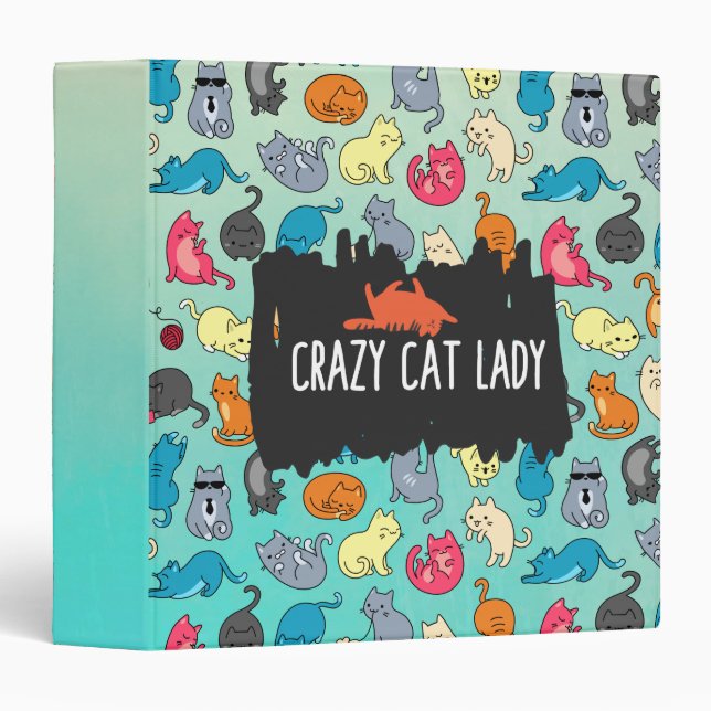 Crazy Cat Lady Cute and Playful Cat Pattern 3 Ring Binder (Front/Spine)