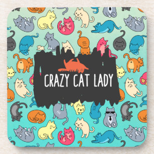Crazy Cat Lady Cute and Playful Cat Pattern Drink Coaster