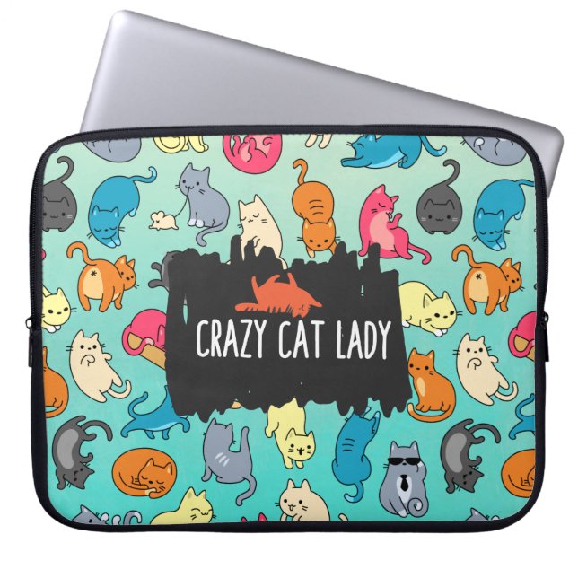 Crazy Cat Lady Cute and Playful Cat Pattern Laptop Sleeve (Front)