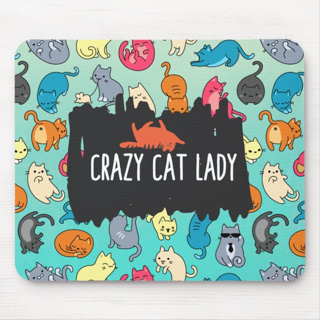 Crazy Cat Lady Cute and Playful Cat Pattern Mouse Pad (Front)