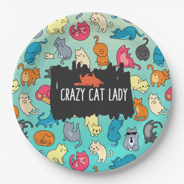 Crazy Cat Lady Cute and Playful Cat Pattern Paper Plates (Front)