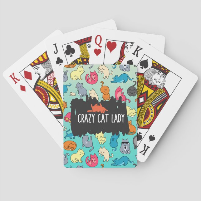 Crazy Cat Lady Cute and Playful Cat Pattern Poker Cards (Back)