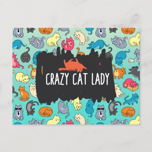 Crazy Cat Lady Cute and Playful Cat Pattern Postcard