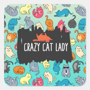 Crazy Cat Lady Cute and Playful Cat Pattern Square Sticker