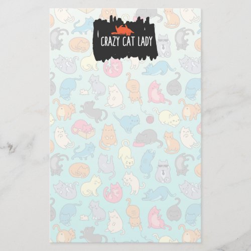 Crazy Cat Lady Cute and Playful Cat Pattern Stationery