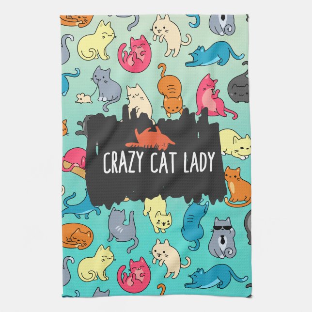Crazy Cat Lady Cute and Playful Cat Pattern Towel (Vertical)