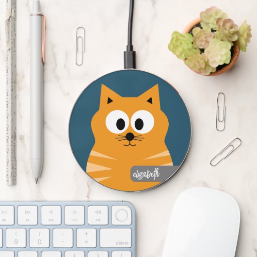 Crazy Cat Lady - Cute Drawing - Custom Script Name Wireless Charger (Desk)