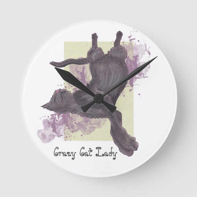 Crazy Cat Lady cute grunge black cat wall clocks (Front)