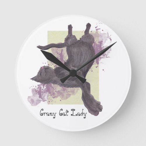 Crazy Cat Lady cute grunge black cat wall clocks