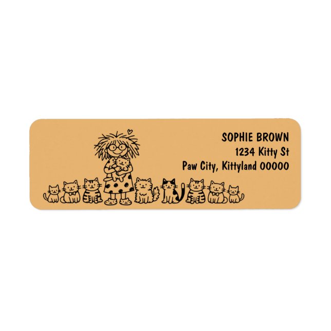 Crazy Cat Lady Cute Kittens Doodle Return Address Label (Front)