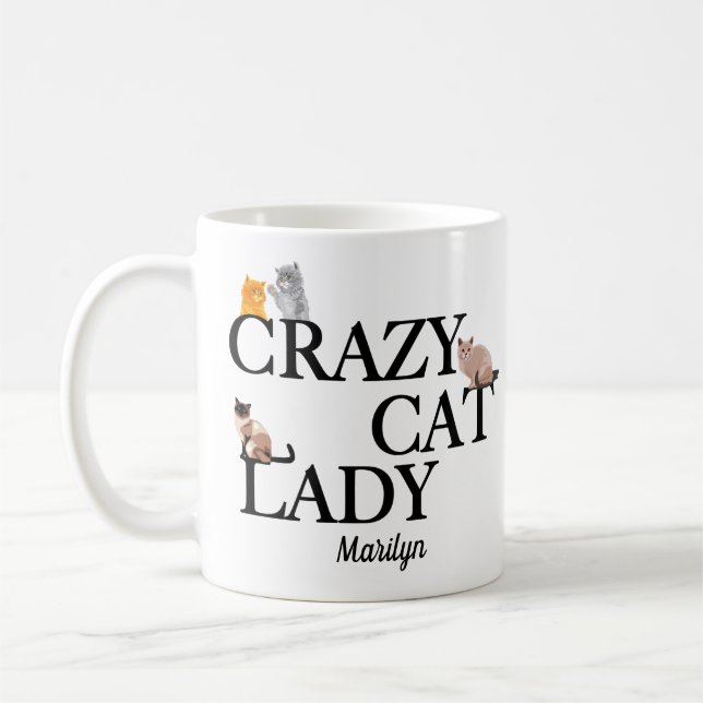 Crazy Cat Lady Cute Monogram Coffee Mug (Left)