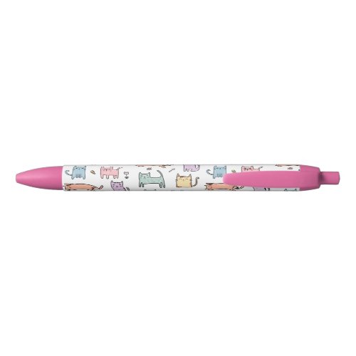 Crazy cat lady cute pastel multicolor cartoon cats black ink pen