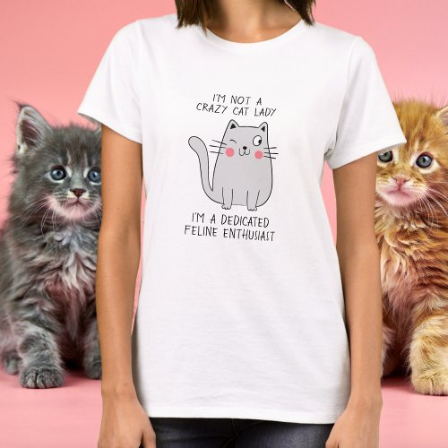 Crazy Cat Lady Cute Winking Gray Cat Minimal T_Shirt