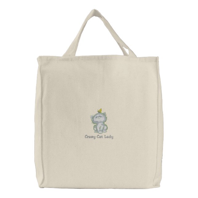 Crazy Cat Lady Embroidered Tote Bag (Front)