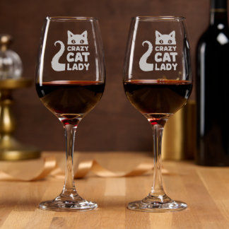 Crazy Cat Lady Etched Glassware