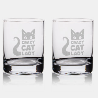 Crazy Cat Lady Etched Glassware