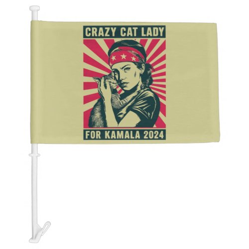 Crazy Cat Lady For Kamala 2024  Car Flag