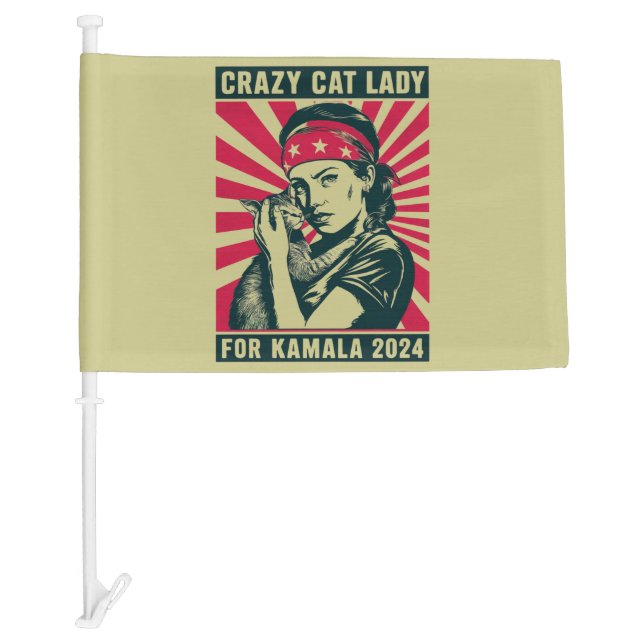 Crazy Cat Lady For Kamala 2024  Car Flag (Front)