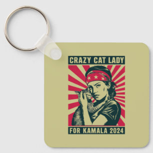Crazy Cat Lady For Kamala 2024  Keychain