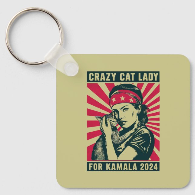 Crazy Cat Lady For Kamala 2024  Keychain (Front)