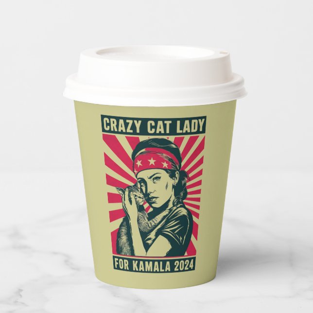 Crazy Cat Lady For Kamala 2024  Paper Cups (Front)