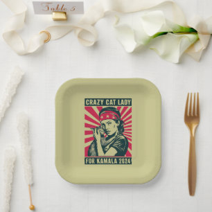 Crazy Cat Lady For Kamala 2024  Paper Plates