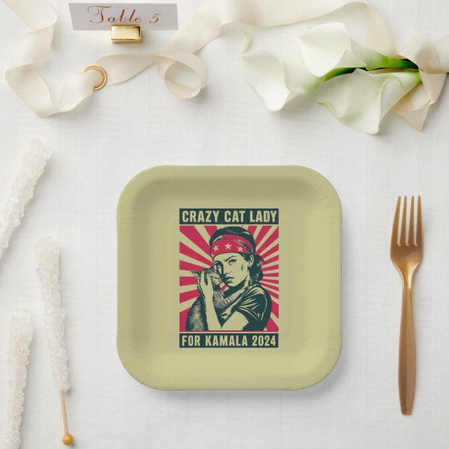 Crazy Cat Lady For Kamala 2024  Paper Plates (Wedding)