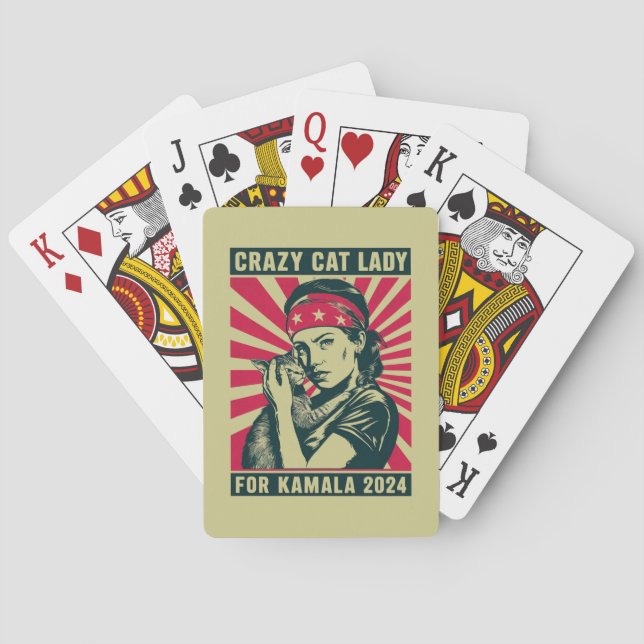 Crazy Cat Lady For Kamala 2024  Poker Cards (Back)