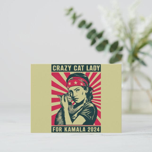 Crazy Cat Lady For Kamala 2024  Postcard (Standing Front)