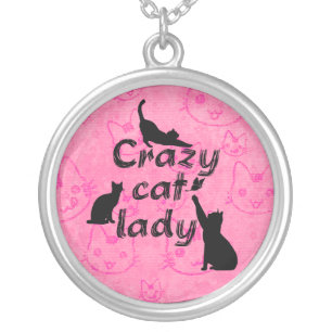 Crazy Cat Lady Fun Funny and Cool Playful Cats Silver Plated Necklace