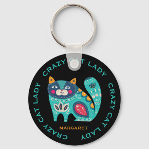 Crazy Cat Lady, Fun Stylized Cat Illustration Keychain